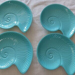 Beach Coastal Shells Nautical blue green melamine Precidio plates spiral shell